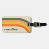 Retro 70s Rainbow Green Sinaasappel Gepersonalisee Bagagelabel (Voorkant horizontaal)