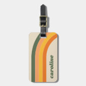 Retro 70s Rainbow Green Sinaasappel Gepersonalisee Bagagelabel (Voorkant verticaal)