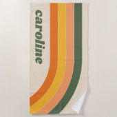 Retro 70s Rainbow Green Sinaasappel Gepersonalisee Strandlaken (Voorkant)