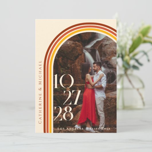 Retro 70s Rainbow Groovy Arch Foto Menu (Staand voorkant)