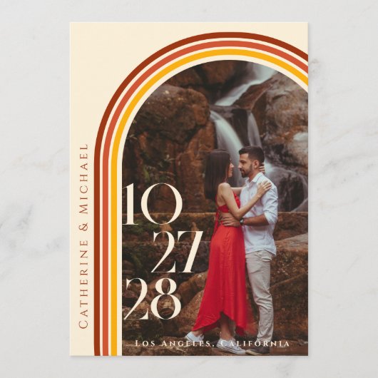 Retro 70s Rainbow Groovy Arch Foto Menu (Voorkant)