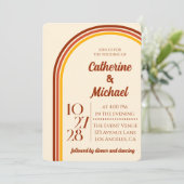 Retro 70s Rainbow Groovy Arch Photo Wedding Kaart (Staand voorkant)