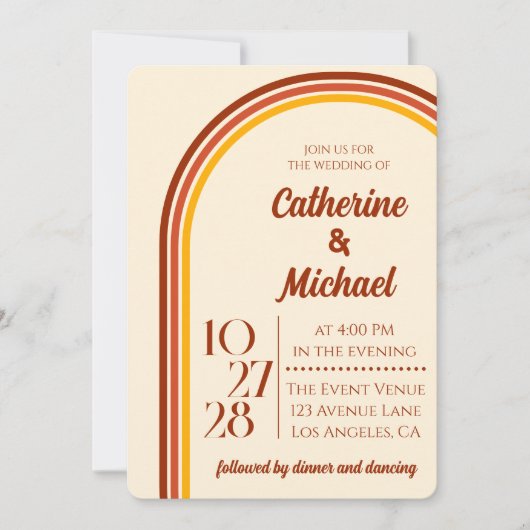 Retro 70s Rainbow Groovy Arch Photo Wedding Kaart (Voorkant)