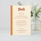 Retro 70s Rainbow Groovy Terracotta Oranje bruilof Informatiekaartje (Staand voorkant)