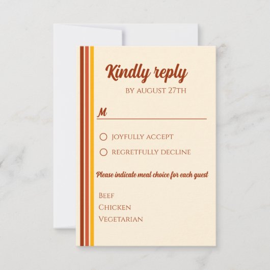 Retro 70s Rainbow Groovy Terracotta Oranje bruilof RSVP Kaartje (Voorkant)