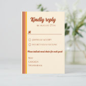 Retro 70s Rainbow Groovy Terracotta Oranje bruilof RSVP Kaartje (Staand voorkant)