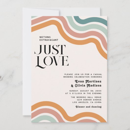  Retro 70's Rainbow Just Love Bruiloft Kaart (Voorkant)
