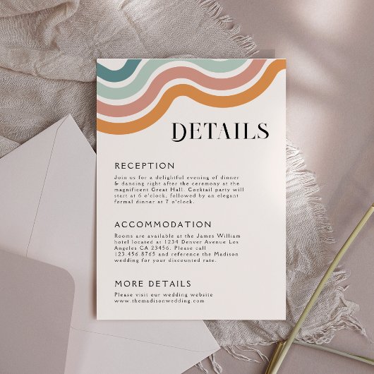  Retro 70's Rainbow Wedding Details Informatiekaartje