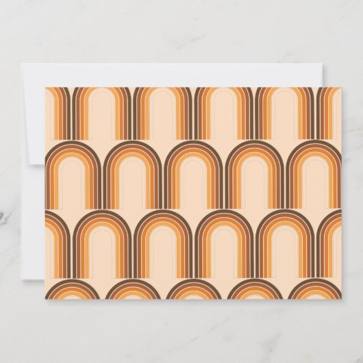 Retro 70s Rainbows minimalistische bruine Arch Boh Save The Date (Achterkant)