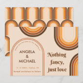 Retro 70s Rainbows minimalistische bruine Arch Boh Save The Date (Voorkant / Achterkant)