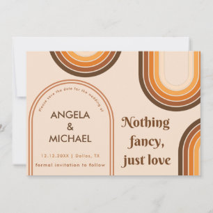 Retro 70s Rainbows minimalistische bruine Arch Boh Save The Date