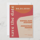 Retro 70s red orange beige wedding save the date (Voorkant)