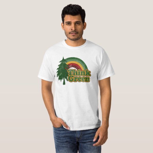 Retro 70s regenboog, denk groen t-shirt (Voorkant volledig)
