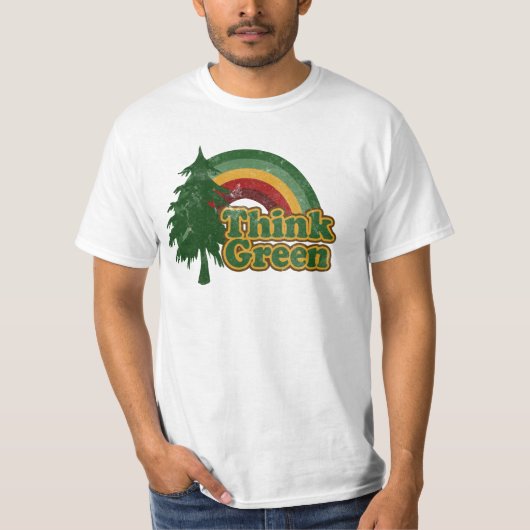 Retro 70s regenboog, denk groen t-shirt (Voorkant)