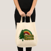Retro 70s regenboog, denk groen tote bag (Voorkant (product))