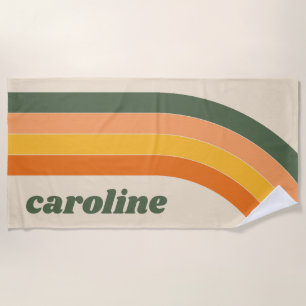 Retro 70s Regenboog Groen Oranje Gepersonaliseerde Strandlaken
