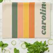 Retro 70s Regenboog Groen Oranje Gepersonaliseerde Theedoek (Gevouwen)