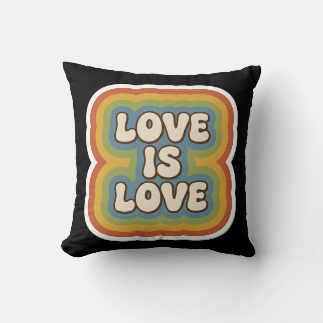 Retro 70s Regenboog "Liefde is Liefde Kussen (Voorkant)