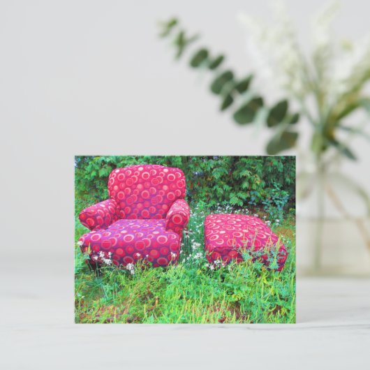 Retro 70s Rode cirkels Verlaten stoelenset Briefkaart (Staand voorkant)