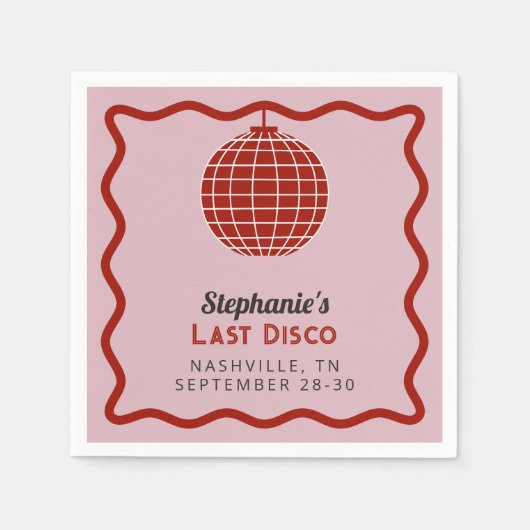 Retro 70s Rood en Roze Laatste Disco Bachelorette Servet (Voorkant)