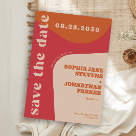 Retro 70s rood oranje beige bruiloft save the date