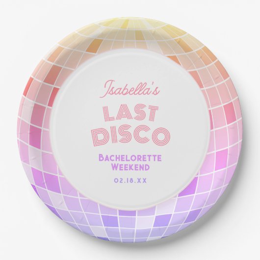 Retro 70s Roze Disco Bal Bachelorette Weekend Papieren Bordje (Voorkant)