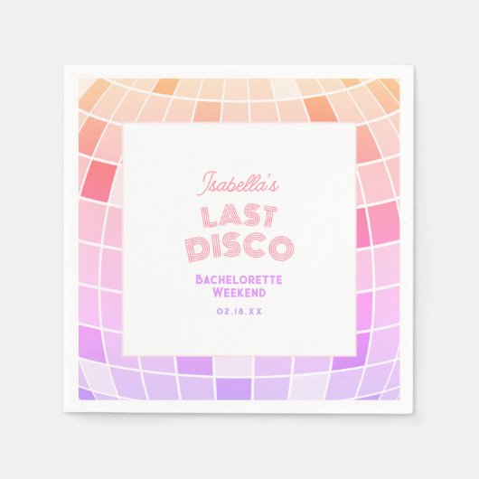 Retro 70s Roze Disco Bal Bachelorette Weekend Servet (Voorkant)