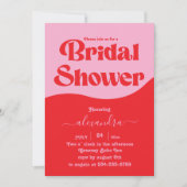 Retro 70s Roze en Rode Neon Bridal Uitnodiging (Voorkant)