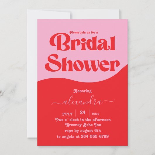 Retro 70s Roze en Rode Neon Bridal Uitnodiging (Voorkant)