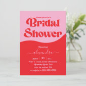 Retro 70s Roze en Rode Neon Bridal Uitnodiging (Staand voorkant)