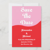 Retro 70s Roze en Rode Neon Bruiloft Save The Date (Voorkant)