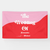 Retro 70s Roze en Rode Neon Bruiloft Spandoek (Horizontaal)
