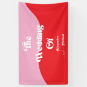 Retro 70s Roze en Rode Neon Bruiloft Spandoek (Verticaal)