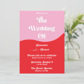Retro 70s Roze en Rode Neon Wedding Kaart (Staand voorkant)