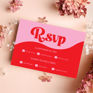 Retro 70s Roze en Rode Neon Wedding RSVP Kaart