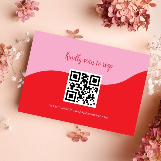 Retro 70s Roze en Rode Neon Wedding RSVP Kaart