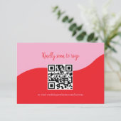 Retro 70s Roze en Rode Neon Wedding RSVP Kaart (Staand voorkant)
