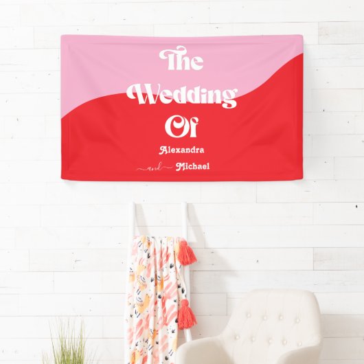 Retro 70s Roze en Rode Neon Wedding Spandoek (Insitu)