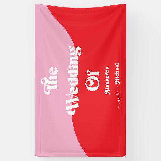 Retro 70s Roze en Rode Neon Wedding Spandoek (Verticaal)