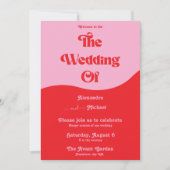Retro 70s Roze en Rode Neon Wedding Uitnodiging (Voorkant)