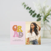 Retro 70s Roze Foto Afstuderen Briefkaart (Staand voorkant)