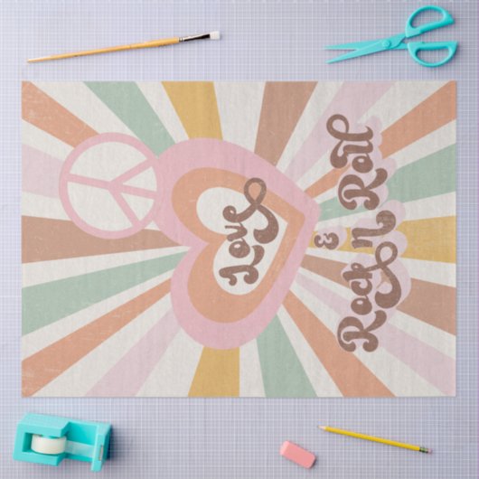 Retro 70s roze Peace Love Rock n Roll Decoupage Tissuepapier (Craft)