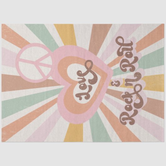 Retro 70s roze Peace Love Rock n Roll Decoupage Tissuepapier (Voorkant)