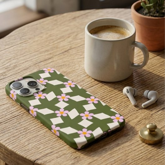 Retro 70s Saliegroen Geometrisch Bloemmotief Case-Mate iPhone Case