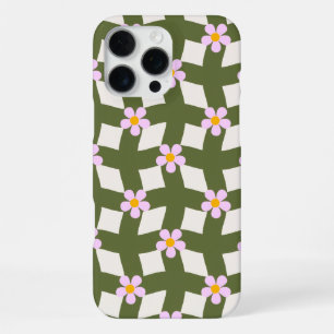 Retro 70s Saliegroen Geometrisch Bloemmotief iPhone 16 Pro Max Hoesje