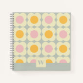 Retro 70s Scandi Flowers - Pink and Yellow on Gray Notitieboek (Voorkant)
