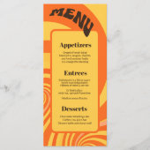 Retro 70s Sinaasappel Geel 3 gangen Bruiloft Menu (Voorkant)