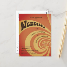 Retro 70s Sinaasappel Geel QR Code Huwelijk Briefkaart