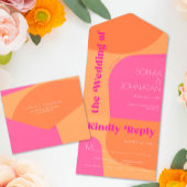 Retro 70s sinaasappel roze vet abstract bruiloft r all in one uitnodiging