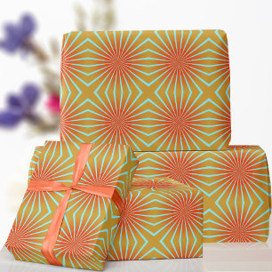 Retro 70s Sinaasappel Sunburst Wrapping Papier